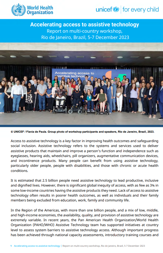 World Health Organization & United Nations Children’s Fund (UNICEF). (2025). Accelerating access to assistive technology: report on multi-country workshop, Rio de Janeiro, Brazil, 5-7 December 2023. World Health Organization