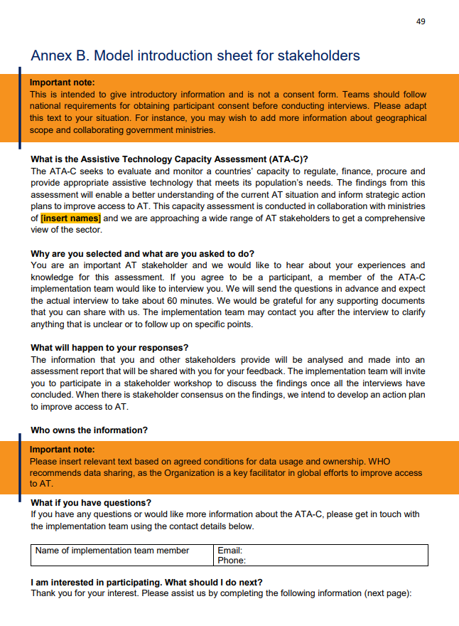 Assistive technology capacity assessment (ATA-C): Annex A ATA-C model introduction sheet