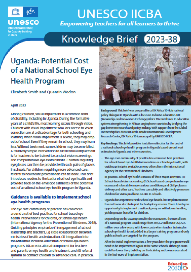 Uganda: potential cost of a national school eye health program
