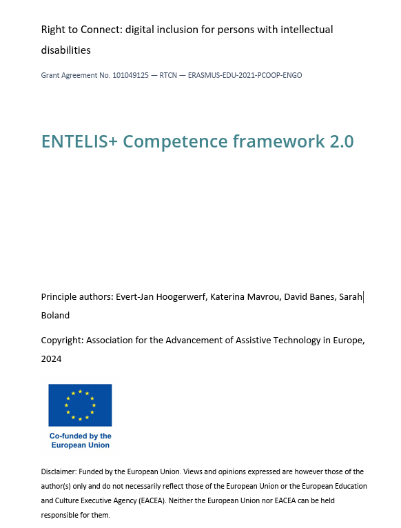 Right to Connect: digital inclusion for persons with intellectual disabilities . ENTELIS+ Competence framework 2.0