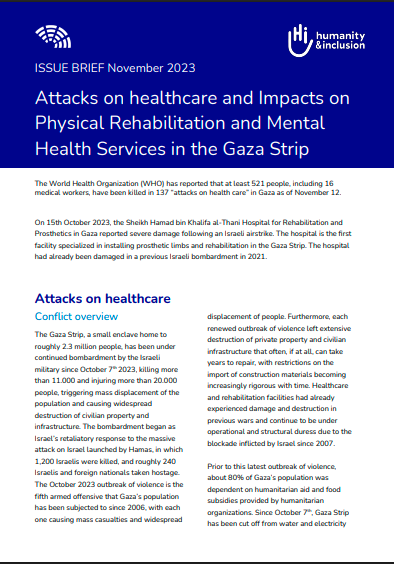 Attacks on healthcare and Impacts on Physical Rehabilitation and Mental Health Services in the Gaza Strip