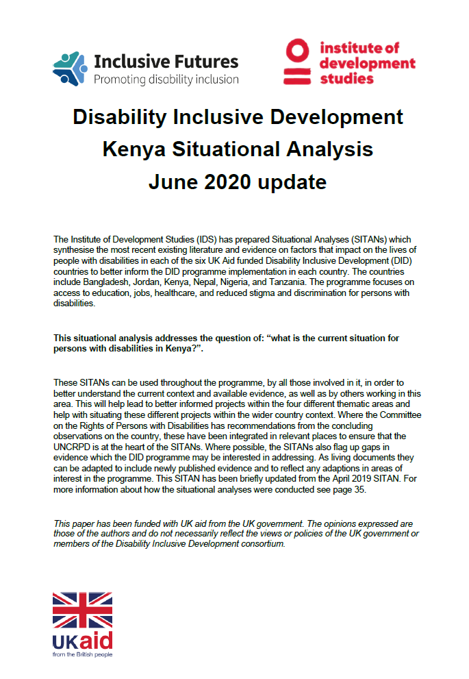 Disability Inclusive Development Kenya Situational Analysis June 2020 update
