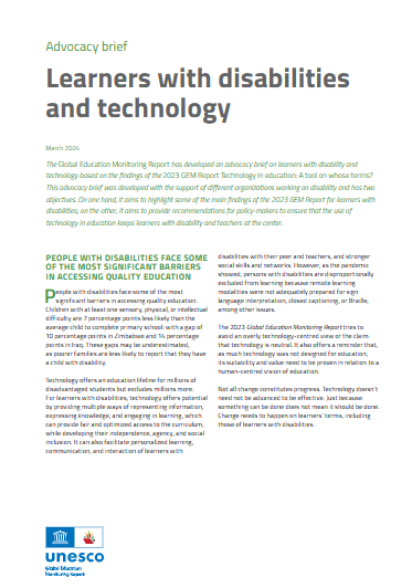 Learners with disabilities and technology: advocacy brief
