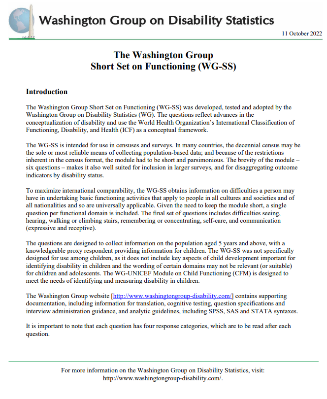 Washington Group Short Set on Functioning (WG-SS)